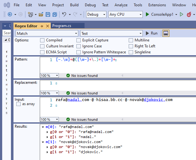 Visual Studio extension – Regex Editor